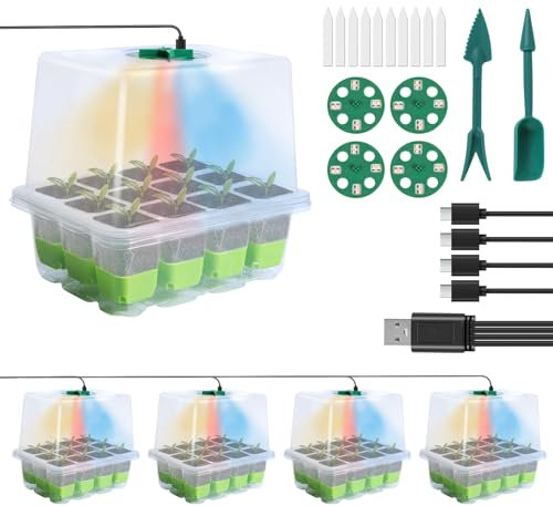 Mini Serre pour Plantes, Lot de 4 Pièces de Germination à 48 cellules Serre Interieur Mini Serre Potager, Serre Intérieure Pépinière Boîte Propagateur Jardin, Bac Culture avec Couvercle et Ventilation