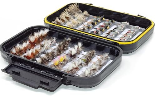 72 Premium Handgebundene Fliegenfischen Fliegen Sortiment | Trocken, Nass, Nymphen, Luftschlangen, Wollbugger, Terrestrische | Forelle, Barsch Köder Set, Kit, Geschenk