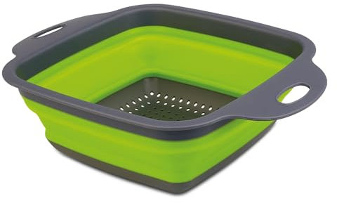 TIENDA EURASIA – Escurridor Plegable | Material Silicona Libre de BPA | Color Gris y Verde | Colador de Cocina | Medidas 29x22x9 cm | 29x13x9 cm | 38x25x3 cm | 40x22x3/9 cm (Cuadrado)