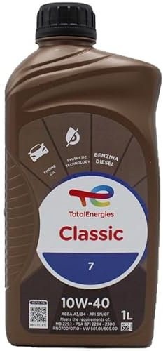 TOTAL 218996 CLASSIC 7 OLIO MOTORE A BASE SINTETICA 10W40 PER MOTORI DIESEL E BENZINA SENZA DPF. ADATTO ANCHE PER MOTORI GPL/METANO. CONFEZIONE 1 LITRO