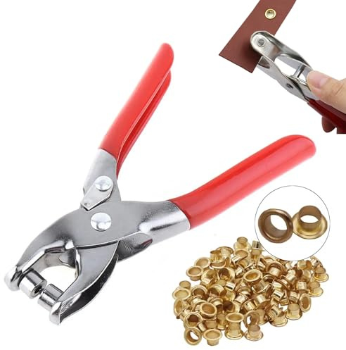Pince à Oeillets,Perforatrice Pinces,Pince à Oeillets Professionnelle,Montre Ceinture Pince,Pince Perforatrice à œillets Professionnelle,Pince Perforeuse avec 100 œillets,Pour le poinçonnage DIY