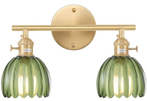 Shenmoyl Wandleuchte Innen, Spiegelleuchte Bad 2 Flamming, Wandlampe Vintage Gold Für Badezimmer Schlafzimmer Flur Wohnzimmer Grün