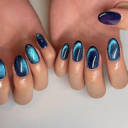 GlamRays unghie finte ovali corte effetto occhio di gatto con design cielo stellato, 24 pezzi