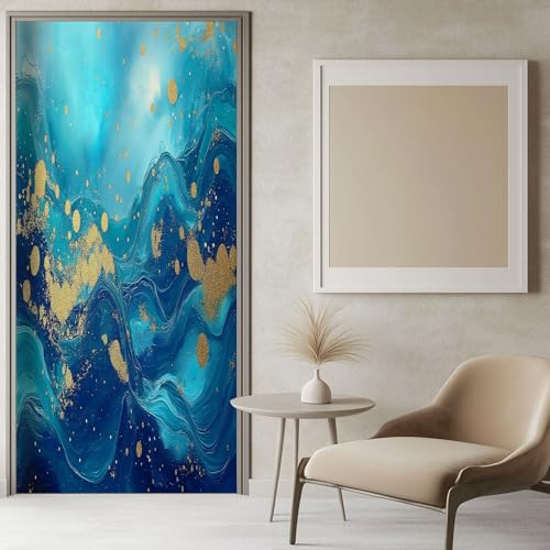 Tür Tapeten Selbstklebend Marmormalerei 90x200 cm Türkis Türposter Türaufkleber Wasserdicht Abnehmbare Vinyl Türfolie Fototapete Diy Wandbild Schlafzimmer Badezimmer