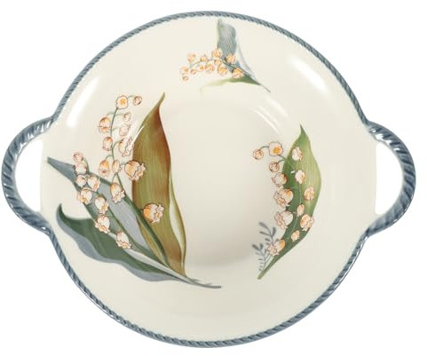 KICHOUSE ciotola di fiori di mughetto ciotole per noodle con coperchio ciotole da portata per feste piatto insalata ciotola ramen scodella riutilizzabile comoda scodella per zuppa ceramica