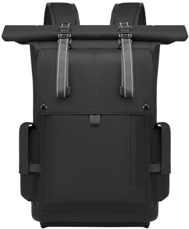 GYakeog Rolltop Rucksack Groß 42L Wasserdichte Laptop Rucksack Herren Damen 17,3 Zoll Schulrucksack Leicht Fahrradrucksack Anti-Diebstahl Sportrucksack für Reisen Radfahren Uni Freizeit-Schwarz