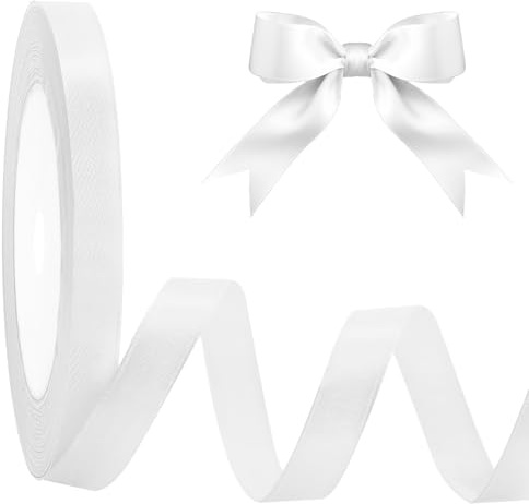 MOXYOY Pink Stain Ribbons,10mm/22.8m Ribbon for Gift Wrapping, Ribbon Decoration for Present,Car Wedding, Party Balloon,Valentine's Day,Christmas,Cake,Bouquet,Crafting (White)
