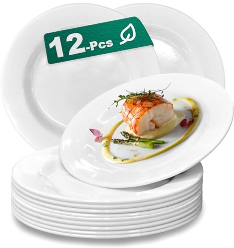 12 Set 8 Zoll Teller Unzerbrechliche Leichte Dessertteller – Weiße Essteller Spülmaschinenfest Für Die Outdoor Küche Kinder Snack Kratzfest Geschenk Für Hochzeit Zuhause Den Täglichen Gebrauch