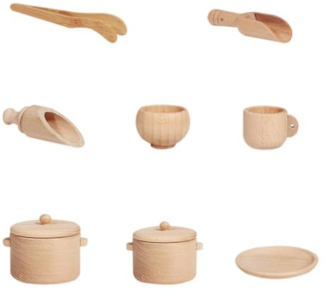 Toddmomy Vaisselle Jouet Bois Pratique Jeu De Jouets De Cuisine De Vaisselle De Simulation