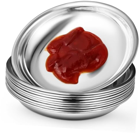 DECOMELODY Piattini in Acciaio Inossidabile Rotondi 10 Cm Per Salse e Antipasti, Set Da 10 Pezzi, Resistenti e Multifunzione Per Casa, Ristorante, Feste e Picnic