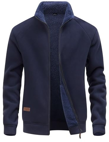 CoXuantion Chaqueta de Forro Polar para Hombre con Cremallera Completa Invierno Cuello Alto Caliente Deportes Chaqueta Ligero Manga Larga para Senderismo Trekking XL,Azul