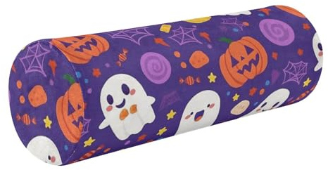 GuoChe Lila pumpa halloween mönster tryck stöd kudde yoga nackrulle smärtlindring små runda små cylindrar kuddar nackrullskydd med dragkedja