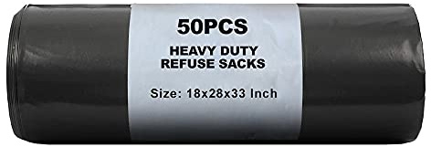 Heavy Duty Bin Bags 50L – Extra Strong Refuse Sacks | Tear & Leak Resistant Rubbish Bags | Large Black Garbage Bags for Household, Garden, Commercial & Office Waste – Pack of 100