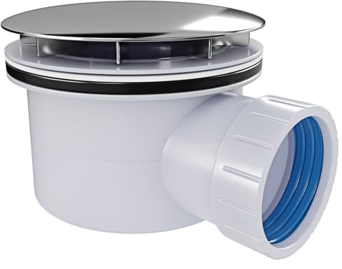 Arreditaly Piletta Doccia Ø 90 mm Con Coperchio Cromato Ispezionabile Scarico Per Piatto Doccia Slim E Standard Facile Da Montare Bianco e Argento