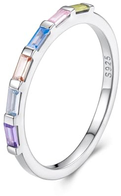 ZUOHUI Färgglad och livfull solitärring i zirkon for kvinnor, stapelbar tunn ring i 925 sterlingsilver for vardagsbruk och kontorsstil(8)