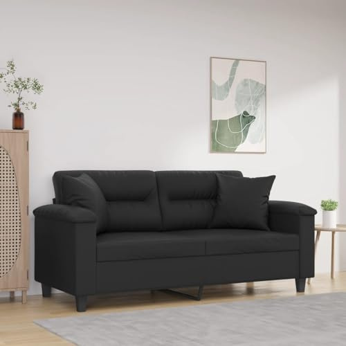 Mimdixy Cord Sofa Relaxsofa Polstersofa,2-Sitzer-Sofa mit Zierkissen Schwarz 140 cm Kunstleder für Wohnzimmer Schlafzimmer Heimkino Gästezimmer