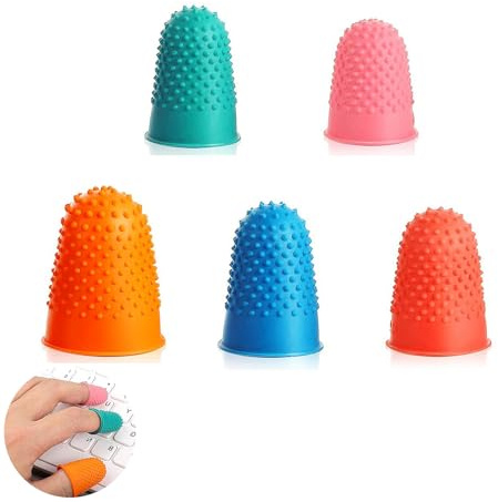 5 PCS Rubber thimbles, Rubber Finger thimbles, Finger Tips Protection for Paperwork Cutting Embroidery Money Counting Crafts(5 Sizes and Colors)