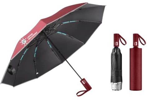 ZEPHAGUARD 10-Rib Compact Reverse Auto Open/Close Umbrella, High Windproof, Sturdy Fiberglass Frame & Durable Premium Handle, Ideal for Car & Backpack Use, Sun & Strong Wind Protection (burgundy)