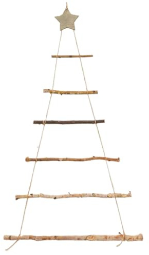 Scala in legno Albero di Natale 36x21 pollici Albero da parete sospeso con stella Topper Decorazione natalizia triangolare fai-da-te a 7 strati per casa, soggiorno o ufficio