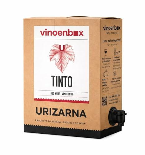 Vinoenbox - Vino tinto cosechero Bag in Box 5 litros Caja de vino tinto con grifo antigoteo, formato ahorro y máxima conservación. Práctico para consumo diario.