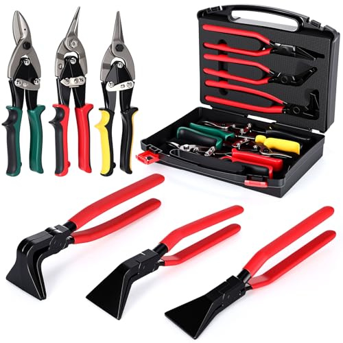 Lanties 6-in-1 Sheet Metal Tools Set, 3 Hand Seamers Bending Pliers Kit(straight Jaw, 45°, 90°) and 3 Aviation Tin Snips Kit 10 (Straight Left and Right) with Storage Case for HVAC Roofing Duct Work
