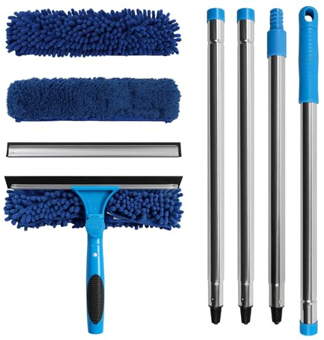 Terafeels 66.92in / 170cm Window Cleaning Equipment, 2 Pack Window Squeegees: 2 in 1 Double-Sided Professional Window Cleaning Kit with Extension Pole (Dark Blue)