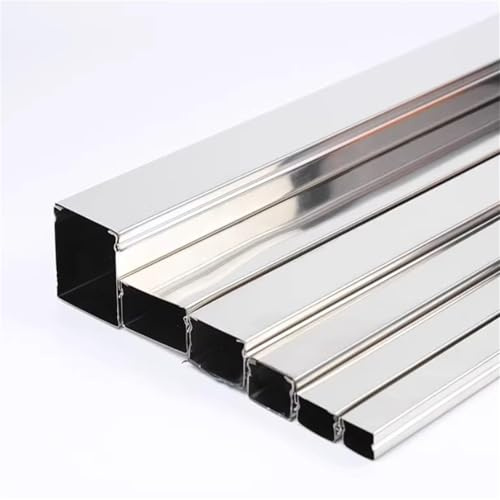 Kabelkanal aus Edelstahl, 6 Stück à 1 m, quadratische Kabelkanäle zur Verlegung von Kabeln an Decken, in Ecken, auf dem Boden und in perforierten Untergründen(304 stainless steel,100x50x0.9mm)