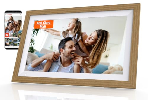 Cytem Digitaler Bilderrahmen 15.6 Zoll mit WLAN & Frameo, Anti-Glare Matt, 64GB Speicher, Bewegungssensor, automatische Bilddrehung, IPS Touchscreen 1920x1080, Holzoptik