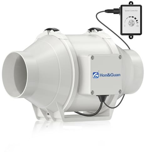 Hon&Guan 100mm Ventilateur d'extraction EC Extracteur d'Air 366m³/h avec contrôle de vitesse variable, extracteur d'air de conduit pour bain, évents, serres, tente