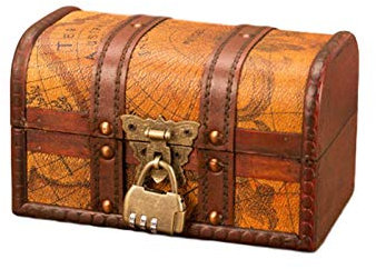 Baúl del tesoro, cofre pirata, baúl de madera, cofre del tesoro, caja grande con asa, aspecto vintage pirata, búsqueda del tesoro, madera maciza, marrón colonial, caja pirata con cierre