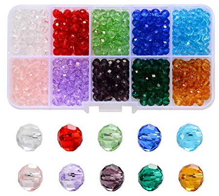 Crystal Glass Beads,1000 Pieces 4mm x 3.5mm Multi-Faceted Glass Beads,Accessories for Jewelry Bracelets Necklaces Making and DIY Craft,10 Colors