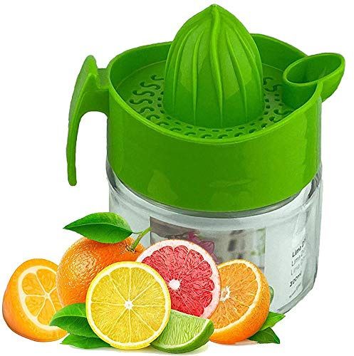 Glass Manual Fruit Juicer Hand Press Lemon Lime Orange Citrus Squeezer Jug (Green)