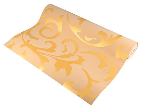 Selbstklebende Tapete Wandtapete Design Damast Ornament Gold 3-dimensionale Optische Dekoration für Wohnzimmer, Schlafzimmer