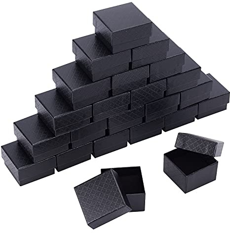 NBEADS 24 Stück Karton Schmuckschatullen, 5.1x5.1x3.3cm Schwarze Quadratische Geschenkbox Mit Schwarzem Schwamm Für Schmuckgeschenkverpackungen