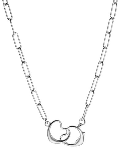 QUADRI - Damenhalskette aus 925er Silber - 3.2 MM Büroklammerkette mit Herzen - Länge 51 cm - Zertifikat Made in Italy