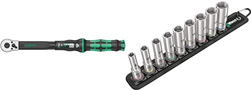 Wera Click Torque B 2 Adjustable Torque Wrench, 3/8 Square Drive, 20-100 Nm, 05075611001 & Belt B Deep 1 Socket Set of 9 Metric 3/8in Drive