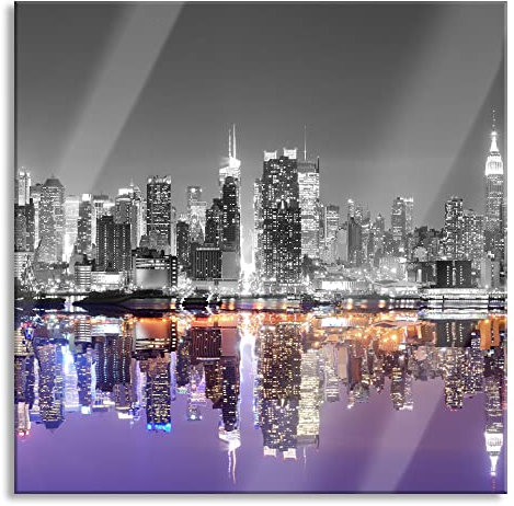 Pixxprint Glasbild, Wandbild auf Echtglas, Manhattan Skyline, 40x40 cm, inkl. Aufhängung und Abstandshalter