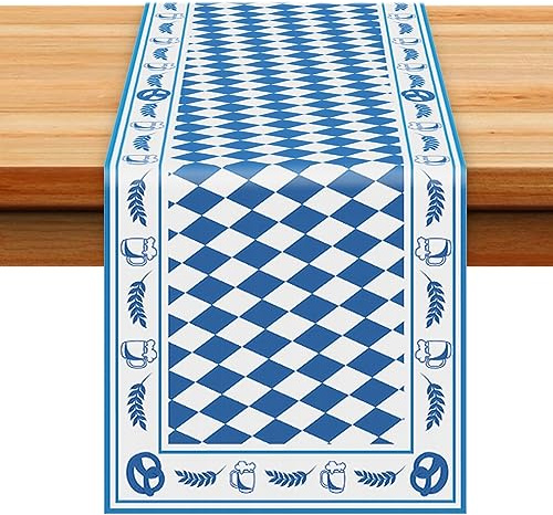 183 x 35 cm Oktoberfest Tischläufer, Blau-Weißes Polyester-Rechteck-Tischdecke, Bayerische Tischwäsche Tischtuch Partybedarf für traditionelle deutsche Bierfest-Bier-Oktoberfest-Dekorationen