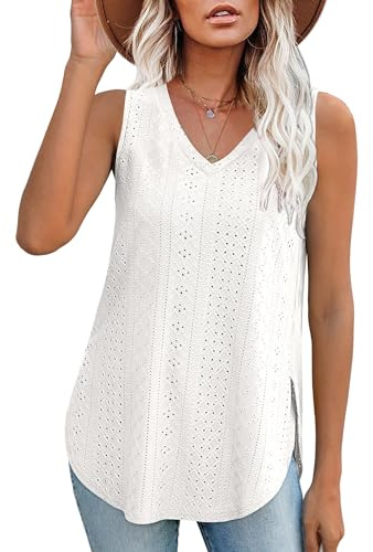 Aokosor Vest Tops for Women Summer Tops Ladies V Neck Sleeveless Summer Casual Tank Size 22-24 White