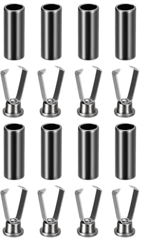 QUARKZMAN Snörningstips, 8 stycken - Legeringssnörspetsar, ersättningscylindriska spetsar för skosnören (svart metall), Metallisk svart, 6 x 15.4mm