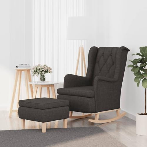 Willood Schaukelsessel mit Hocker Schaukelstuhl Schwingstuhl Relaxsessel Polstersessel Ohrensessel Loungesessel Dunkelgrau Stoff