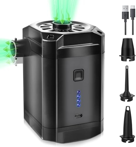 Pompa ad aria elettrica, batteria per materasso ad aria, 5200 mAh, ricaricabile, 2 in 1, gonfiaggio e deflate, mini pompa elettrica con USB, 3 bocchette d'aria per materasso gonfiabile, divano,