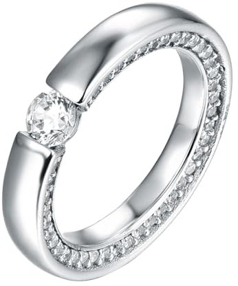 Sternvoll® Damenring aus 925 Sterling Silber Rhodium platziert mit Zirkonia Schlichter Verlobungsring (Silber, 62)