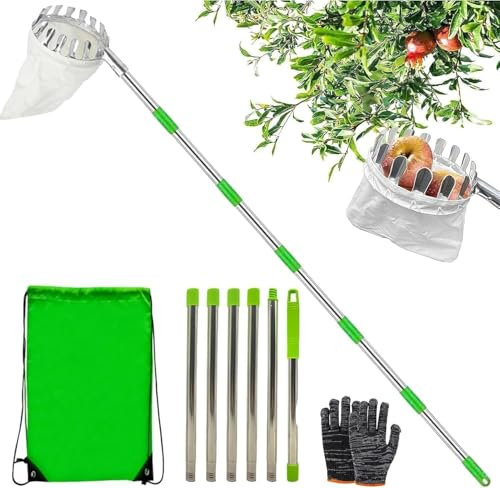 HuaMuDM 3.4m Obstpflücker mit Teleskopstiel und Stoff,Obstpflücker Diameter 16 cm,Kirschenpflücker, Apfelpflücker,Pflaumenpflücker,Fruit Picker for Reaching Inaccessible Places in Fruit Trees