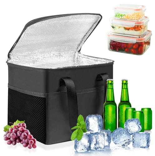 HOTUT Kühltasche, 8L Isolierte Lunchtasche, Picknicktasche, Wiederverwendbare auslaufsichere Lunchtasche mit Seiten- und Fronttaschen, isolierte Picknick-Lunch-Tasche, Doppel-Fächer-Thermotasche für