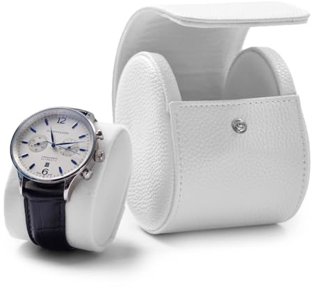 Papten Tragbare Einzeluhr-Uhr Box Reise-Uhrenetui 1 Slot Uhrenrolle,Weiß | Leder einzelne Uhr Box Uhr Geschenk Fall für Männer Frauen Hochzeitsgeschenk & Reisestorage,Uhrenetui