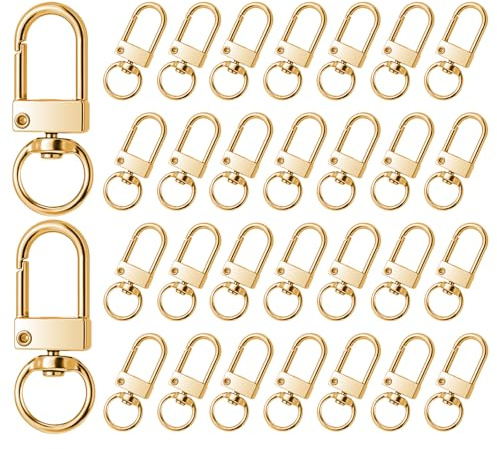 JJUNW Mosquetón con articulación giratoria, 30 unidades, cierre de garra, mosquetón giratorio para bolso de mano, llavero, joyas (dorado)