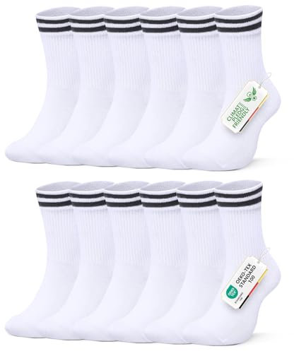 FALARY Chaussettes Homme 39-42 Chaussettes Femme 6 Paires Chaussettes de Sport Homme Chaussettes de Tennis Chaussettes Blanches