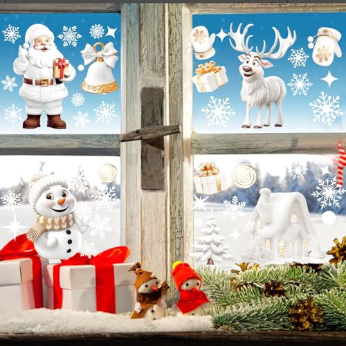 190Pcs Fensterbilder Weihnachten Selbstklebend Winter Fensterdeko Weihnachten PVC Fensterbild Fensterfolie Weihnachtsdeko Fensterbilder Schneeflocken Fenstersticker Fensteraufkleber Weihnachten