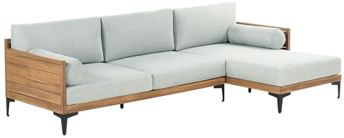 4-Sitzer Garten Ecksofa links Akazienholz hellbraun mit Kissen grau Cavezzo